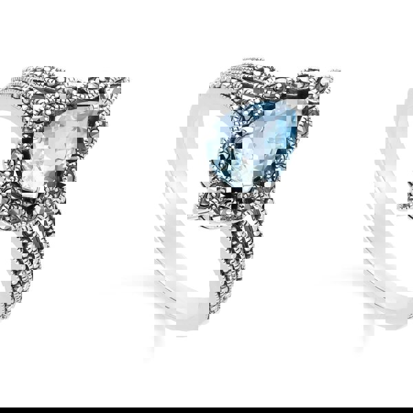 Gemondo Art Deco Style Pear Blue Topaz & Marcasite Ring in Sterling Silver