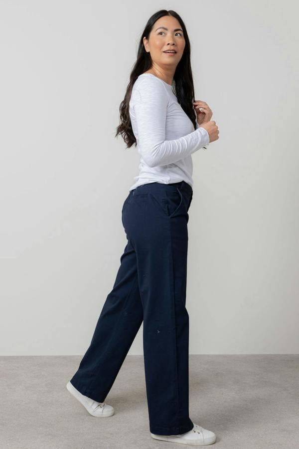 Lily & Me Dockside Stretch Twill Wide Leg Trousers Navy