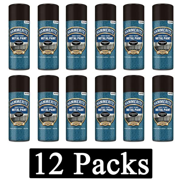 Hammerite 12X Hammerite Hammered Black Spray Paint 400ml