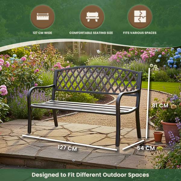 Warwick Metal Garden Bench with Web Pattern Cast Iron Back