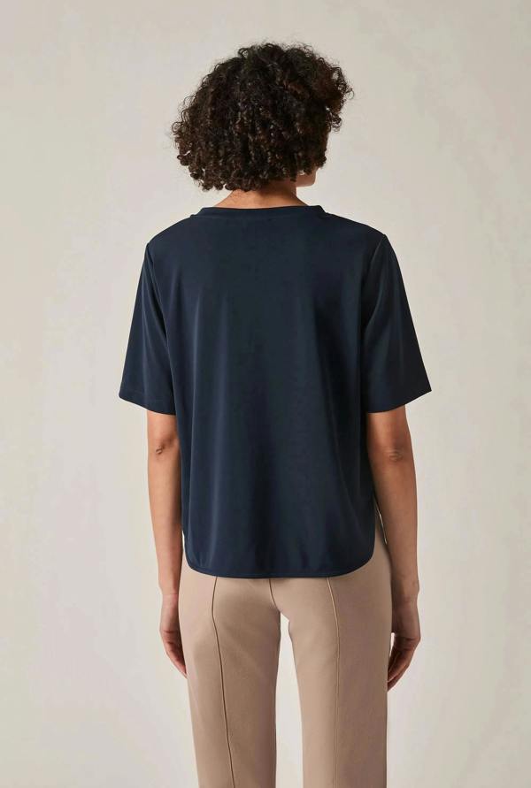 James Lakeland Navy Jersey V-Neck Top