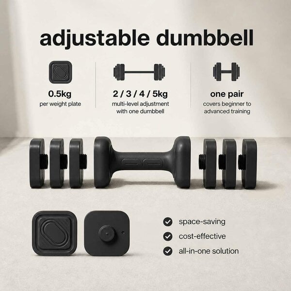 Centra Adjustable Dumbbells Set 2-5Kg Quick Lock TPU Grip for Home Gym Black