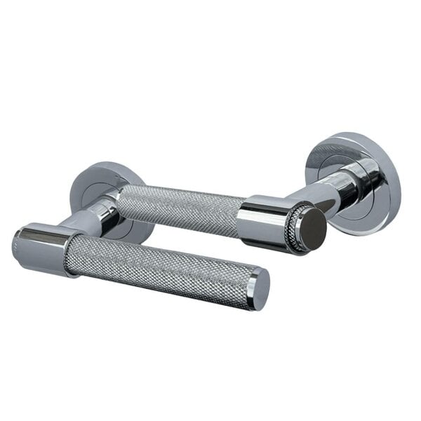 EDH Door Hardware Polished Chrome Knurled Door Handles on Round Rose – Modern Internal Lever Handle