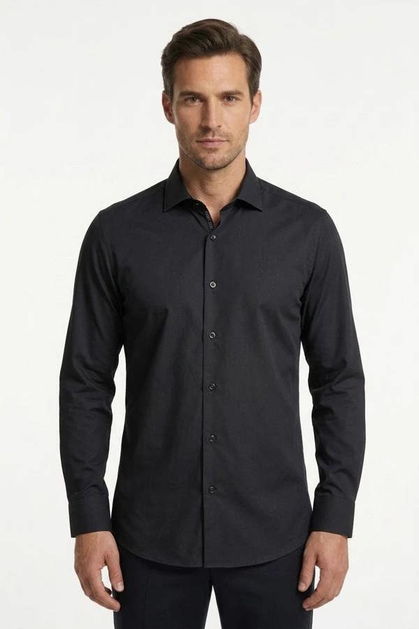 Men's Slim Fit Long Sleeve Button-Down Dress Shirt - Black - TruClothing.com - 6