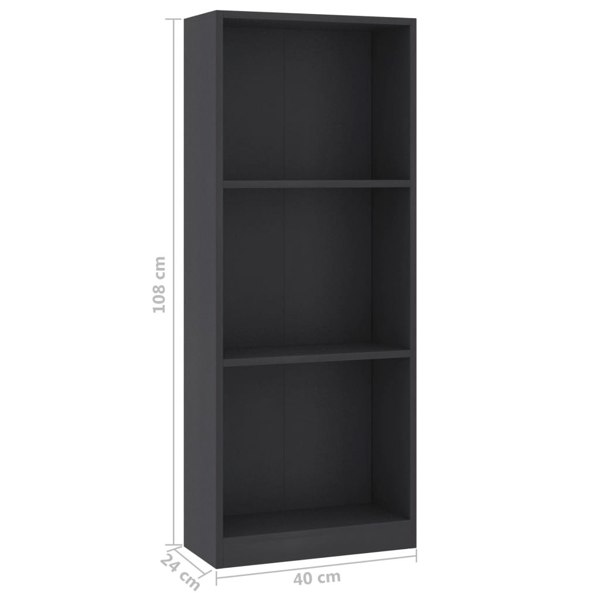 Berkfield 3-Tier Book Cabinet Grey 40x24x108 cm Engineered Wood