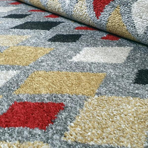 Grey Rug Modern Red Yellow Mustard Patterned Rug Woven Carpet Small Large New