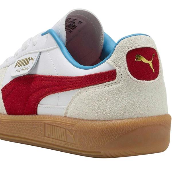Puma Boys Palermo Classic Leather Flat Trainers - White/Red - 