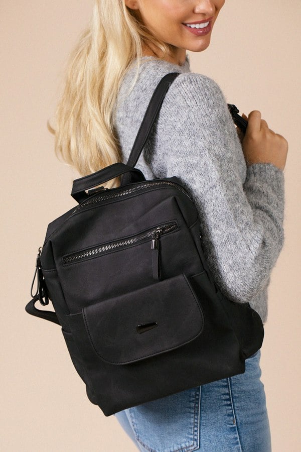 SVNX Faux Leather Backpack In Black