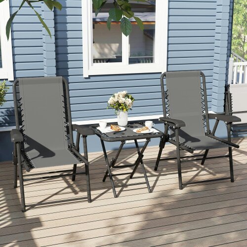 Wyld Haus Lano Metal Dark Grey Mesh 3 Piece Garden Bistro Table And Chair Set