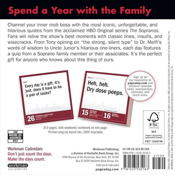 The Sopranos Desk Calendar 2027, Desk Calendars, Day To View, Entertainment, Gift