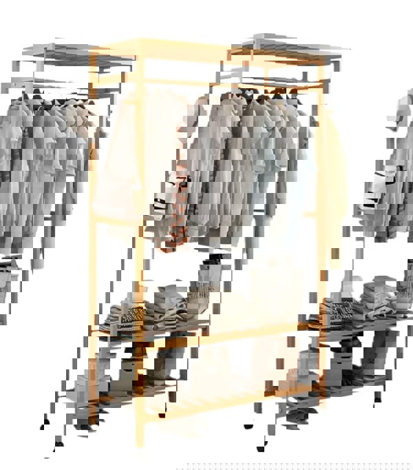 Modcraft Wooden Clothes Rail Rack – Heavy Duty Garment Hanging Stand with Shelves Open Wardrobe