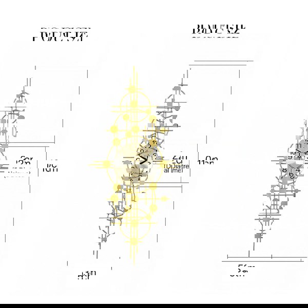 Cohen Art Deco Gold Wall Clock, Silent Clock, Horizontal Or Vertical with cream sideboard