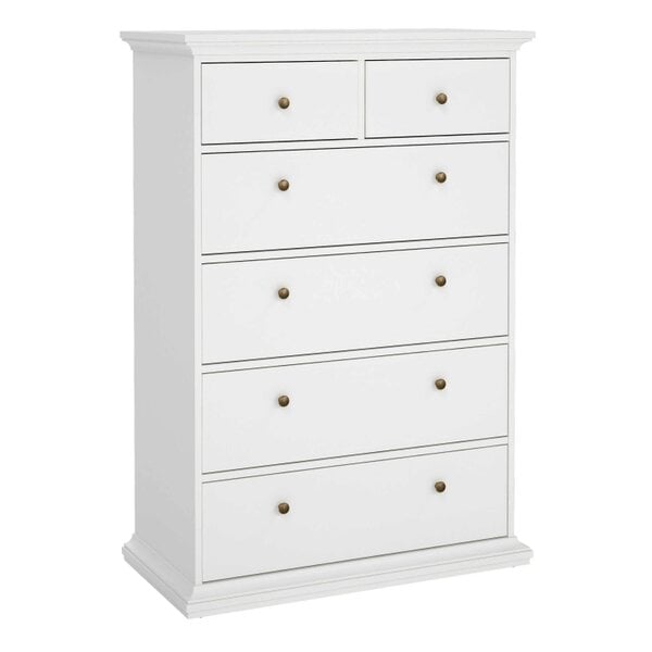 Wyld Haus Osaka Tall Farmhouse White Wooden Chest 6 Drawers