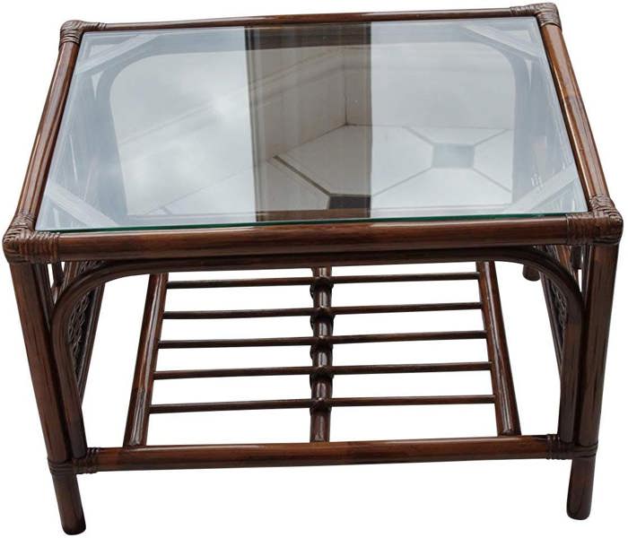 The Garden Marketplace Verona Cane Coffee Table in Mahogany Colour Finish with Tempered Glass Top, Designed to Match the Verona Cane Suite Range