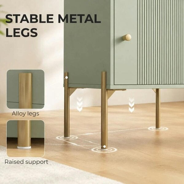 Modern Bedside Tables Set of 2, Side Tables with Drawer and Metal Legs for Living Room, Bedroom, Light Green