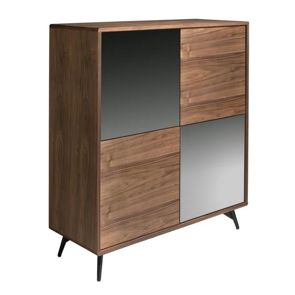 Angel Cerdá Mirror Effect Black Glass, Walnut and Black Steel Tall Sideboard 3059