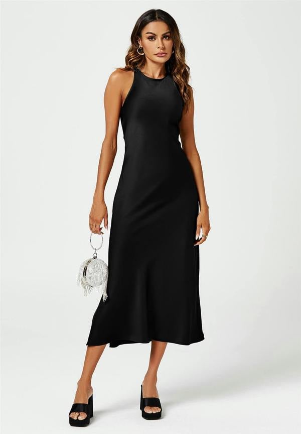 FS Collection Slim-Fit Satin Midi Dress In Black