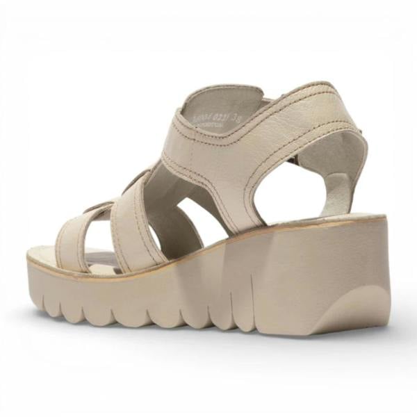 Fly London YUDD236FLY - Women’s Off White Leather Wedge Sandals