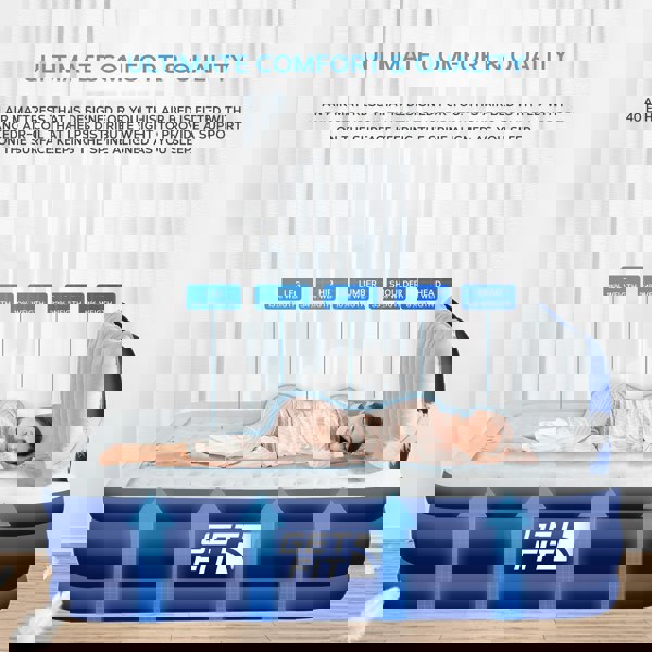 Get Fit Blow Up Air Bed With Built In Electric Pump - Headboard & Free Inflatable Pillow - Double