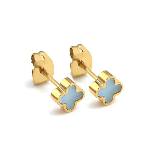 Say It With Turquoise Crystal Clover Earrings - Yellow Gold Plated