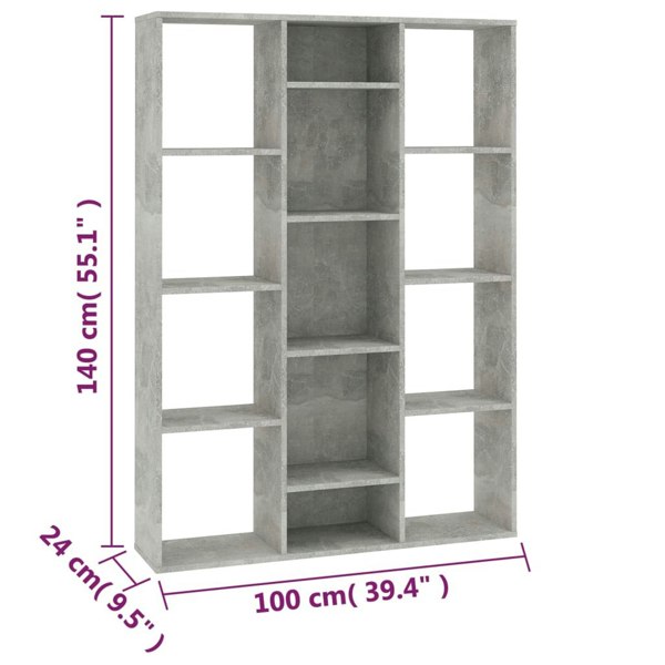 Berkfield Room Divider/Book Cabinet Concrete Grey 100x24x140 cm Engineered Wood
