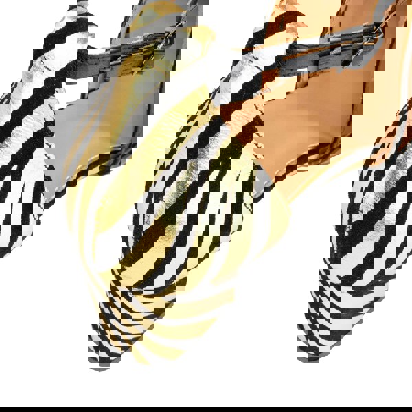 Embassy London Danni - Black & Gold Stripes - Women's leather closed-toe block heel with gold foil details