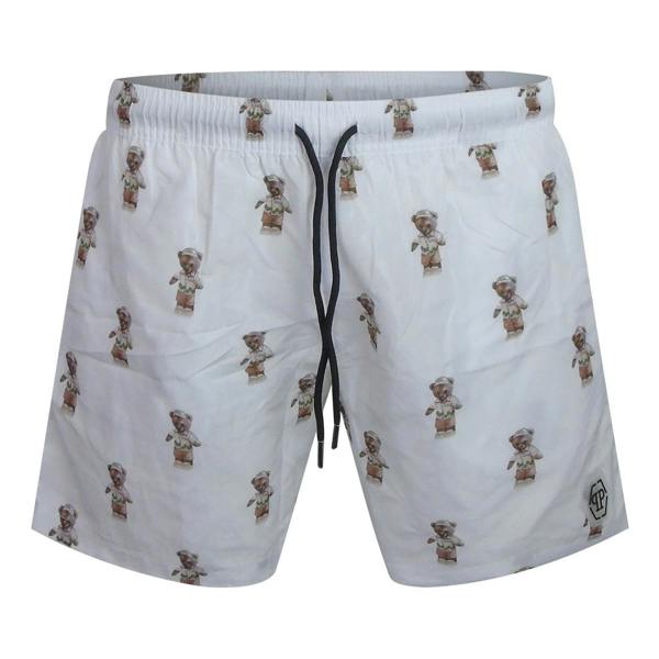 Philipp Plein Teddy Logo Medium Boardshort White Swim Shorts L