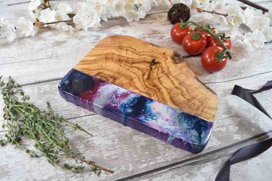 Cheese Board Gift with Purple Resin Art 21cm - Mother's Day Gift Idea