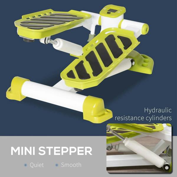Yellow mini stepper with hydraulic resistance cylinders and smooth pedal action
