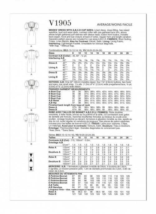 Vogue Sewing Pattern 1905, Dresses for Women, B5 (8-10-12-14-16) - Intermediate