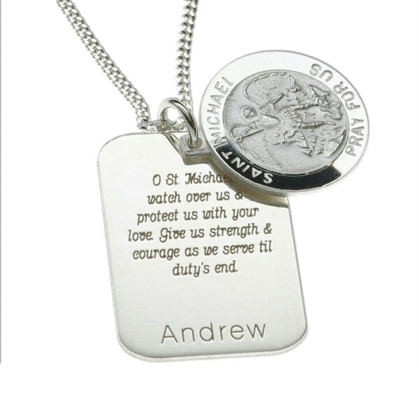 Christopher James of London Sterling Silver Personalised St Michael With Concealed St Michael's Prayer and Optional Engraving