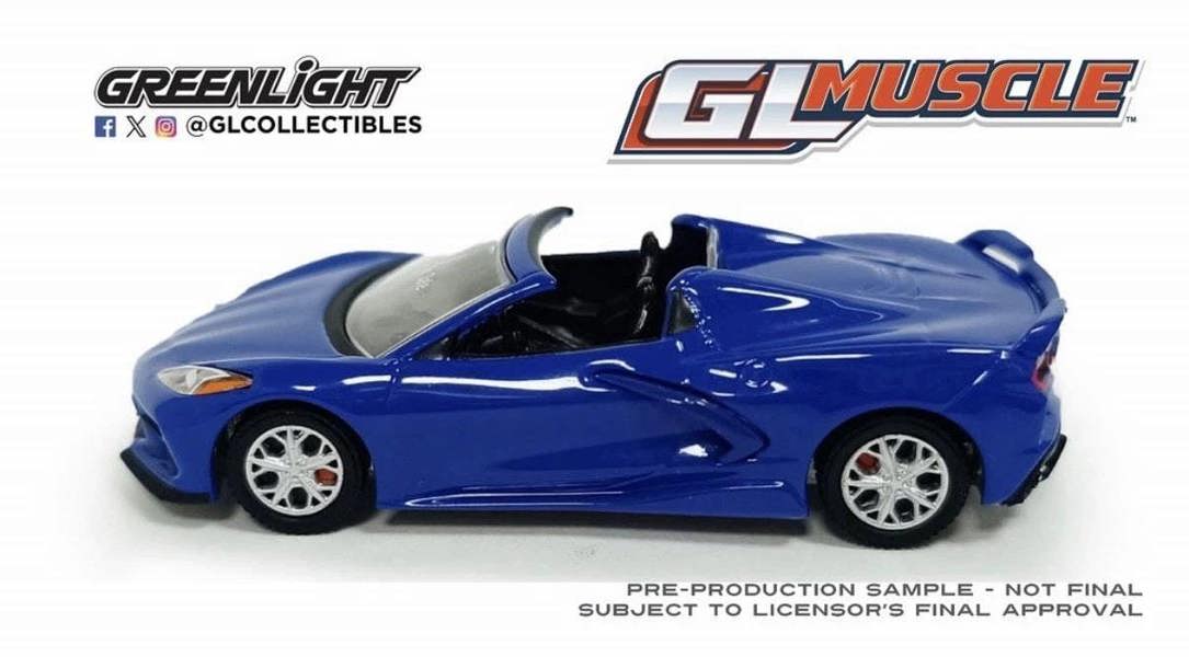 MCSlots Corvette Stingray Convertible 2021 Elkhart Lake Blue 1:64 Scale Greenlight 13370E