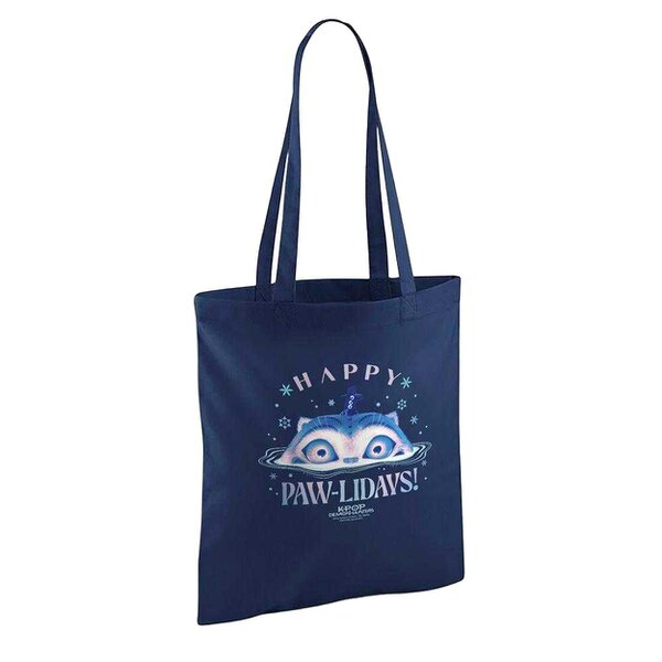 K-Pop Demon Hunters Happy Pawlidays Derpy Tiger Christmas Reusable Tote Bag - Navy