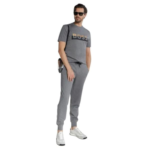 Boss Mens Lettering Regular T-Shirt - Medium Grey - 