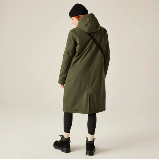 Regatta Womens Yarli Longline Waterproof Jacket - Dark Khaki/Black
