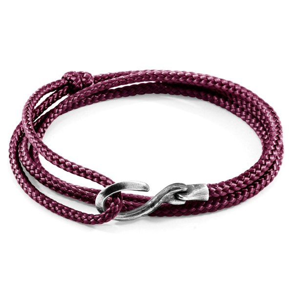 Anchor & Crew Aubergine Purple Heysham Silver and Rope Bracelet