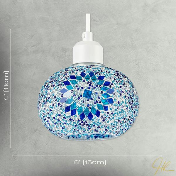 Light and Dark Blue Mosaic Glass Artisanal Pendant Ceiling Light Shade Image 7