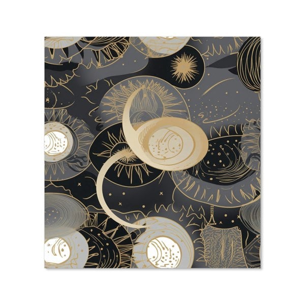 Warren Reed - Designer Abstract Silver Gold Sun and Moon Kitchen Splashback