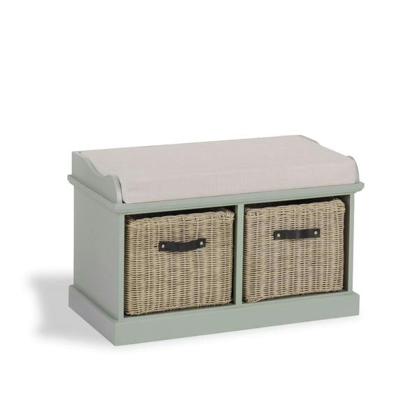 Statement Furniture Tetbury Bench with 2 Brown Storage Baskets and Cushion Seat