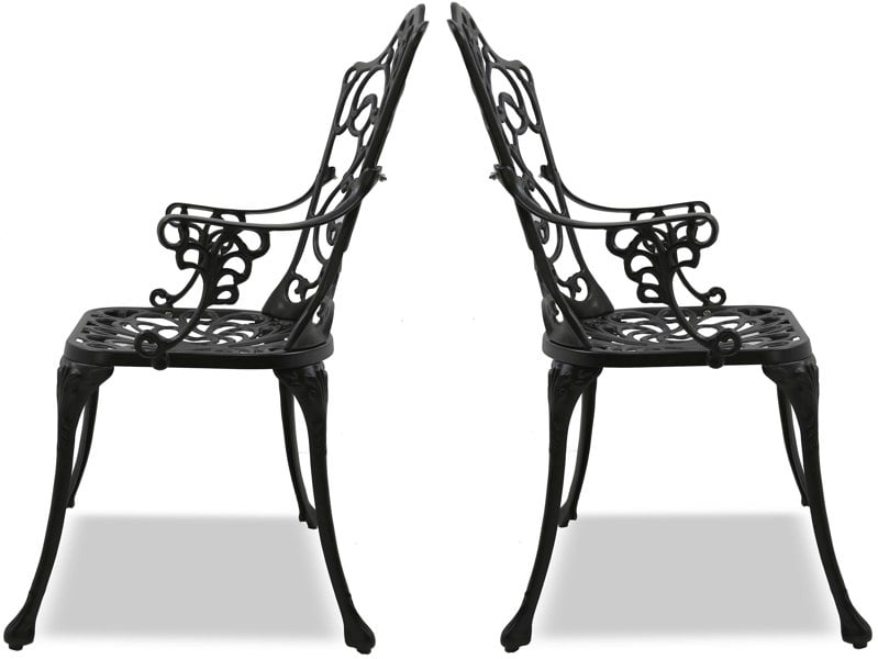 Centurion Supports Tabreez 2-Large Garden and Patio Bistro Chairs with Armrests in Cast Aluminium Black
