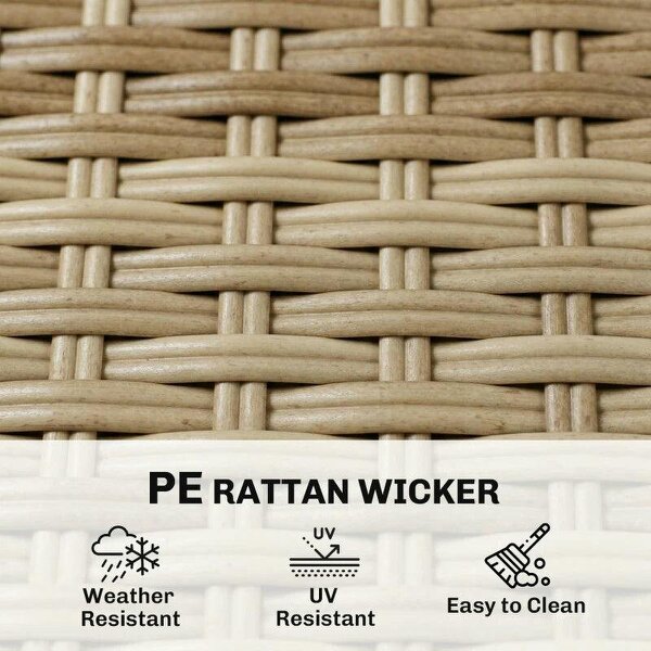 4 Seater Rattan Dining Set with Parasol, 6 Piece Garden Table and Stackable Chairs with Tempered Glass Tabletop