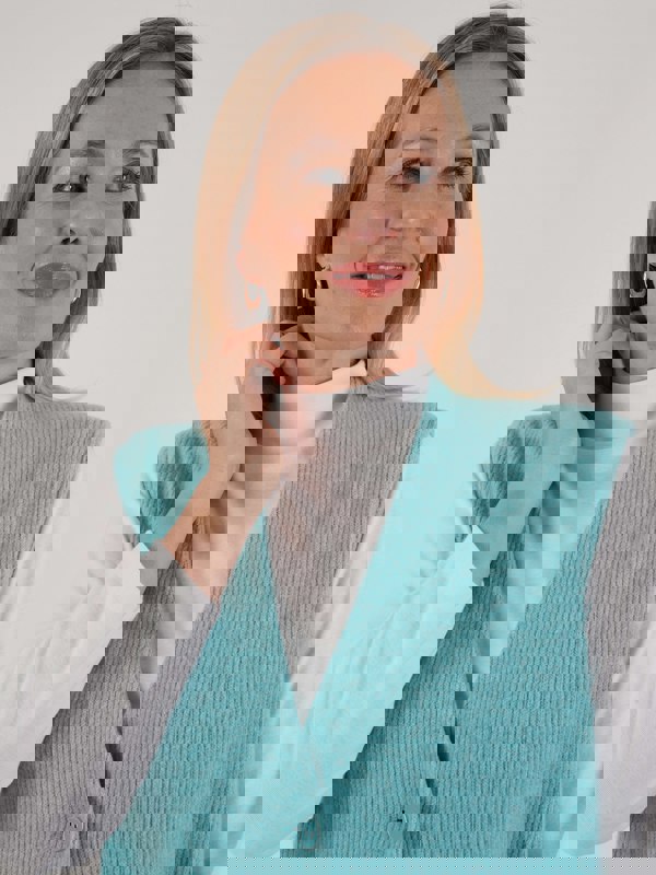 PennyPlain Ribbed Button Gilet - Opal