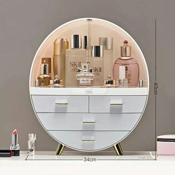 Neo Off White 3 Drawer Round Cosmetic Organiser