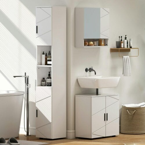 Wyld Haus Dohifa Tall Bathroom Storage Cabinet With Line Embossed Front And Adjustable Shelves White