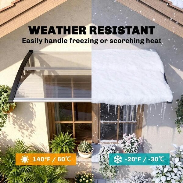 Front Door Canopy, Outdoor Awning, Rain Shelter for Window, Porch and Front/Back Door, 103 x 96.5 cm, Clear