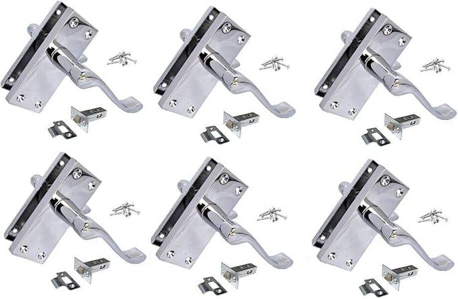 EDH Door Hardware Polished Chrome Victorian Scroll Door Handles – Handle Only or Handle + Tubular Latch – 118mm x 42mm - 6 PAIR OF HANDLES + TUBULAR LATCH