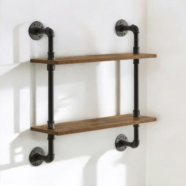 Rafaelo Mobilia Industrial Pipe Wall-Mounted 2 Tier Floating Shelves