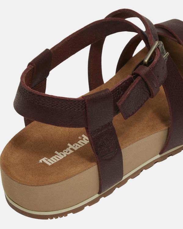 Timberland Malibu Waves Cross Strap Full Grain Leather Womens Sandals - Burgundy | CHO | Designer Womens Flat Sandals