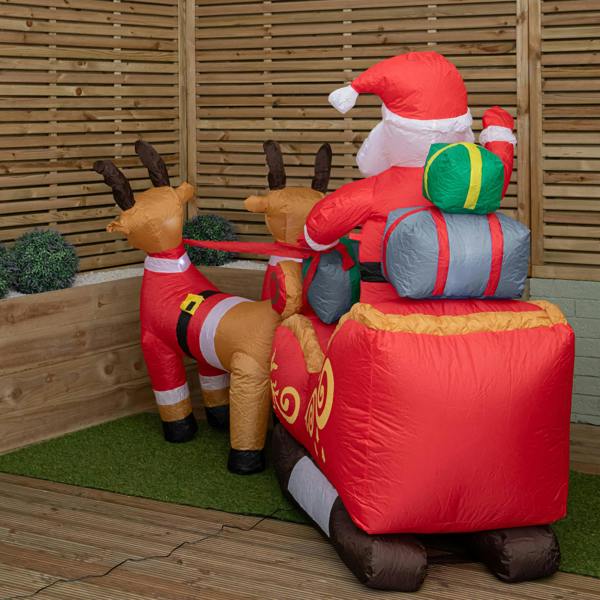 Samuel Alexander 2.4m (8ft) Light up Santa Sleigh with Reindeers Christmas Inflatable with LEDs