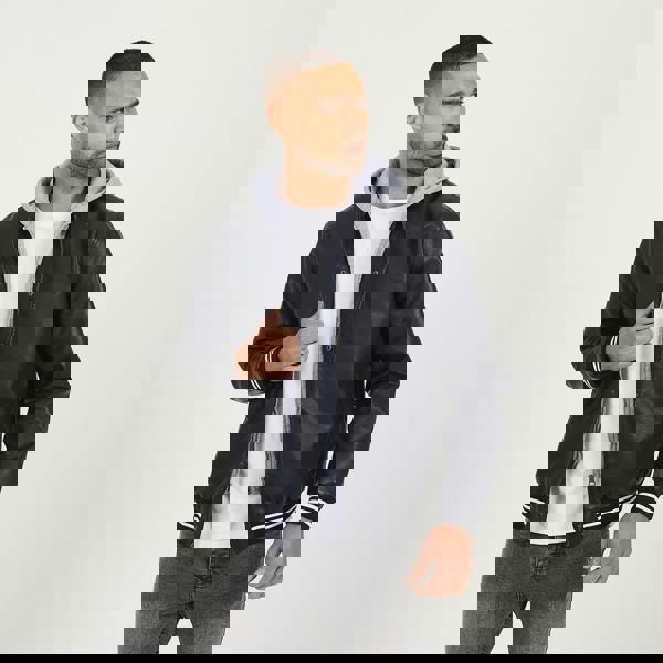 Brave Soul Black Jersey Hooded Varsity Style PU Jacket - Black Image 1